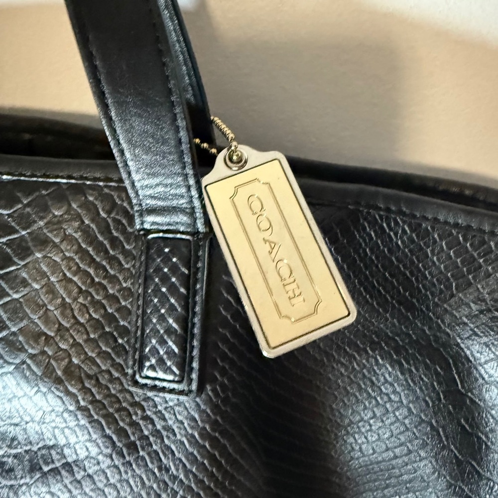 Coach Black Python Embossed Leather And Suede Ove… - image 7